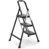 imageRubbermaid 3Step Steel LadderFolding Step Stool with Hand Grip and NonSlip Feet Silver Tested to ANSI US Safety Standards No Assembly RequiredBlack Finish