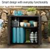 imageRubbermaid Decorative Outdoor Storage Cabinet 123 Gal Weather Resistant Dark Brown Organization for HomeBackyardPool ChemicalsToysGarden ToolsPorchPatio CushionsDark Teak