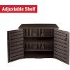 imageRubbermaid Decorative Outdoor Storage Cabinet 123 Gal Weather Resistant Dark Brown Organization for HomeBackyardPool ChemicalsToysGarden ToolsPorchPatio CushionsDark Teak