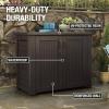 imageRubbermaid Decorative Outdoor Storage Cabinet 123 Gal Weather Resistant Dark Brown Organization for HomeBackyardPool ChemicalsToysGarden ToolsPorchPatio CushionsDark Teak