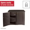 imageRubbermaid Decorative Outdoor Storage Cabinet 123 Gal Weather Resistant Dark Brown Organization for HomeBackyardPool ChemicalsToysGarden ToolsPorchPatio CushionsDark Teak
