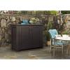 imageRubbermaid Decorative Outdoor Storage Cabinet 123 Gal Weather Resistant Dark Brown Organization for HomeBackyardPool ChemicalsToysGarden ToolsPorchPatio CushionsDark Teak
