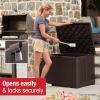 imageRubbermaid Medium Resin Outdoor Storage Deck Box 74 Gal Weather Resistant Black Deck Organization for HomeBackyardPool ChemicalsToysGarden ToolsPorchPatio CushionsBrown