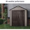 imageRubbermaid Resin Outdoor Storage Shed With Floor 7 x 35 Ft Weather Resistant BrownGrey Organization for HomeLawn MowerBackyard EquipmentBike StoragePool SuppliesGrayBrown