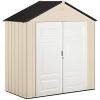 imageRubbermaid Resin Outdoor Storage Shed With Floor 7 x 35 Ft Weather Resistant BrownGrey Organization for HomeLawn MowerBackyard EquipmentBike StoragePool SuppliesTanWhite
