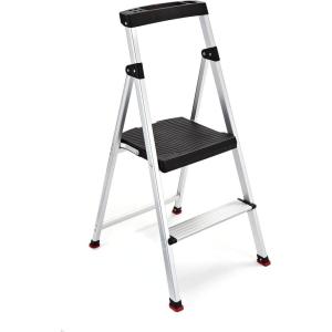 imageRubbermaid 3Step Ladder Aluminum Lightweight Folding Step Stool with Project Tray Silver Tested to US Safety Standards No Assembly Required2Step
