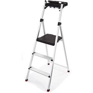 imageRubbermaid 3Step Ladder Aluminum Lightweight Folding Step Stool with Project Tray Silver Tested to US Safety Standards No Assembly Required3Step w Project Tray