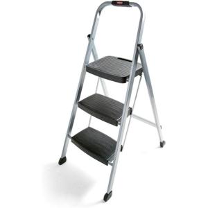 imageRubbermaid 3Step Steel LadderFolding Step Stool with Hand Grip and NonSlip Feet Silver Tested to ANSI US Safety Standards No Assembly RequiredSilver