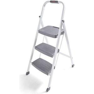 imageRubbermaid 3Step Steel LadderFolding Step Stool with Hand Grip and NonSlip Feet Silver Tested to ANSI US Safety Standards No Assembly RequiredWhite Finish