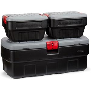 imageRubbermaid ActionPacker 48 Gal with 8 Gal Containers Nested Lockable Storage Bins Industrial Rugged Storage Container Bundle with Lids48 gal Bundle