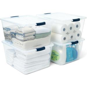 imageRubbermaid Cleverstore 74 Qt Clear Storage Bins with Lids 4Pack Stackable BPAFree Made in USA71 Qt  4 Pack