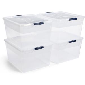 imageRubbermaid Cleverstore 74 Qt Clear Storage Bins with Lids 4Pack Stackable BPAFree Made in USA74 Qt  4 Pack w Trays