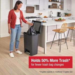 imageRubbermaid HighCapacity StepOn Trash Can 19 Gallon Single or Dual Stream Trash or Recycling Charcoal StainlessSteel Pedal for HomeKitchenGarageApartment