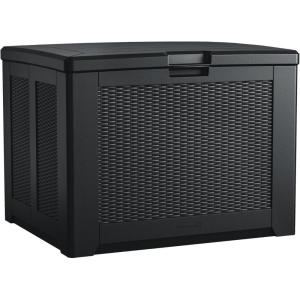 imageRubbermaid Medium Resin Outdoor Storage Deck Box 74 Gal Weather Resistant Black Deck Organization for HomeBackyardPool ChemicalsToysGarden ToolsPorchPatio CushionsCharcoal