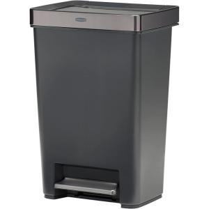 imageRubbermaid Premier Series III StepOn Trash Can for Home and Kitchen with Stainless Steel Rim 124 Gallon Charcoal for HomeKitchenGarageApartmentOffice124G  Metal Accents