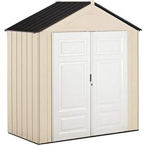 imageRubbermaid Resin Outdoor Storage Shed With Floor 7 x 35 Ft Weather Resistant BrownGrey Organization for HomeLawn MowerBackyard EquipmentBike StoragePool SuppliesTanWhite