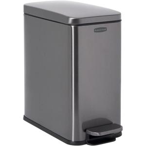 imageRubbermaid Stainless Steel SemiRound StepOn Trash Can 16Gallon Charcoal Small Wastebasket with Lid for HomeKitchenBathroomOfficeSlim StepOn