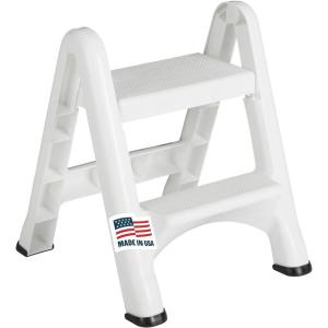 imageRubbermaid TwoStep Folding Foot Stool 14Inch High Gray 300Pound Capacity Small Step Stool for AdultsKids for Use in LibraryKitchenBathroomGarageClosetWhite