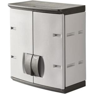 imageRubbermaid Wall Mounted Storage Cabinet with Doors 150Pound Capacity Gray Lockable ThreeShelf Cubbard for ToolsCar AccessoriesCleaning in HomeGarageOutdoor AreasSmall
