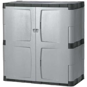 imageRubbermaid Wall Mounted Storage Cabinet with Doors 150Pound Capacity Gray Lockable ThreeShelf Cubbard for ToolsCar AccessoriesCleaning in HomeGarageOutdoor AreasLarge