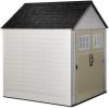 imageRubbermaid 7 Foot by 7 Foot Weatherproof Outdoor Storage Shed for Garden Tools and Lawn Machinery Organization with Lockable Double Door SandstoneBeige