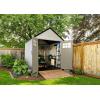imageRubbermaid 7 Foot by 7 Foot Weatherproof Outdoor Storage Shed for Garden Tools and Lawn Machinery Organization with Lockable Double Door SandstoneBeige