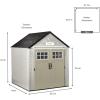 imageRubbermaid 7 Foot by 7 Foot Weatherproof Outdoor Storage Shed for Garden Tools and Lawn Machinery Organization with Lockable Double Door SandstoneBeige