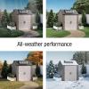 imageRubbermaid 7 Foot by 7 Foot Weatherproof Outdoor Storage Shed for Garden Tools and Lawn Machinery Organization with Lockable Double Door SandstoneBrown