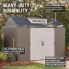 imageRubbermaid 7 Foot by 7 Foot Weatherproof Outdoor Storage Shed for Garden Tools and Lawn Machinery Organization with Lockable Double Door SandstoneBrown