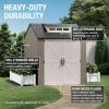 imageRubbermaid 7 Foot by 7 Foot Weatherproof Outdoor Storage Shed for Garden Tools and Lawn Machinery Organization with Lockable Double Door SandstoneBrown