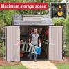 imageRubbermaid 7 Foot by 7 Foot Weatherproof Outdoor Storage Shed for Garden Tools and Lawn Machinery Organization with Lockable Double Door SandstoneBrown
