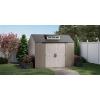 imageRubbermaid 7 Foot by 7 Foot Weatherproof Outdoor Storage Shed for Garden Tools and Lawn Machinery Organization with Lockable Double Door SandstoneBrown