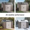 imageRubbermaid 7 Foot by 7 Foot Weatherproof Outdoor Storage Shed for Garden Tools and Lawn Machinery Organization with Lockable Double Door SandstoneBrown