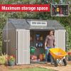 imageRubbermaid 7 Foot by 7 Foot Weatherproof Outdoor Storage Shed for Garden Tools and Lawn Machinery Organization with Lockable Double Door SandstoneBrown