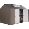 imageRubbermaid 7 Foot by 7 Foot Weatherproof Outdoor Storage Shed for Garden Tools and Lawn Machinery Organization with Lockable Double Door SandstoneBrown
