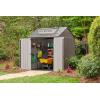 imageRubbermaid 7 Foot by 7 Foot Weatherproof Outdoor Storage Shed for Garden Tools and Lawn Machinery Organization with Lockable Double Door SandstoneBrown