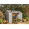 imageRubbermaid 7 Foot by 7 Foot Weatherproof Outdoor Storage Shed for Garden Tools and Lawn Machinery Organization with Lockable Double Door SandstoneBrown