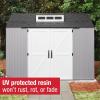 imageRubbermaid 7 Foot by 7 Foot Weatherproof Outdoor Storage Shed for Garden Tools and Lawn Machinery Organization with Lockable Double Door SandstoneGray