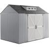 imageRubbermaid 7 Foot by 7 Foot Weatherproof Outdoor Storage Shed for Garden Tools and Lawn Machinery Organization with Lockable Double Door SandstoneGray
