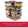 imageRubbermaid Brilliance Glass Food Storage set of 4 containers 8 total pieces 4 containers  4 lids for Lunch Meal Prep and Leftovers Dishwasher and Oven Safe ClearGreySet of 3 47 Cup Containers