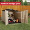 imageRubbermaid SlideLid Resin Outdoor Storage Shed 5 x 65 FtWeather Resistant BeigeBrown Organization for HomeBackyardGarden ToolsLawn MowerBike StoragePool SuppliesSandstone