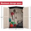 imageRubbermaid Small Vertical Resin Outdoor Storage Shed With Floor 23 x 46 Ft Weather Resistant BeigeBrown Organization for HomeBackyardPool ChemicalsToysGarden ToolsPorchPatio Cushions5x4