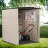 imageRubbermaid Small Vertical Resin Outdoor Storage Shed With Floor 23 x 46 Ft Weather Resistant BeigeBrown Organization for HomeBackyardPool ChemicalsToysGarden ToolsPorchPatio Cushions5x6