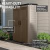 imageRubbermaid Vertical Resin Outdoor Storage Shed With Floor 4 x 25 Ft Weather Resistant Brown Organization for HomeBackyardGarden ToolsPorchPatio CushionsPool ChemicalsToysBrown