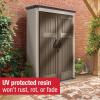 imageRubbermaid Vertical Resin Outdoor Storage Shed With Floor 4 x 25 Ft Weather Resistant Brown Organization for HomeBackyardGarden ToolsPorchPatio CushionsPool ChemicalsToysBrown