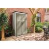 imageRubbermaid Vertical Resin Outdoor Storage Shed With Floor 4 x 25 Ft Weather Resistant Brown Organization for HomeBackyardGarden ToolsPorchPatio CushionsPool ChemicalsToysBeige