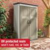 imageRubbermaid Vertical Resin Outdoor Storage Shed With Floor 4 x 25 Ft Weather Resistant Brown Organization for HomeBackyardGarden ToolsPorchPatio CushionsPool ChemicalsToysBeige