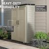 imageRubbermaid Vertical Resin Outdoor Storage Shed With Floor 4 x 25 Ft Weather Resistant Brown Organization for HomeBackyardGarden ToolsPorchPatio CushionsPool ChemicalsToysBeige