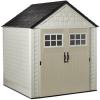 imageRubbermaid 7 Foot by 7 Foot Weatherproof Outdoor Storage Shed for Garden Tools and Lawn Machinery Organization with Lockable Double Door SandstoneBeige