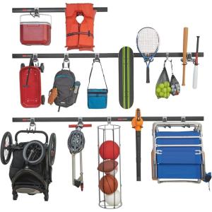 imageRubbermaid 20Piece FastTrack Garage WallMounted Storage Kit 5 Rails and 15 Hooks for HomeHouseToolSportsUtility Purposes5 Rails  15 Hooks